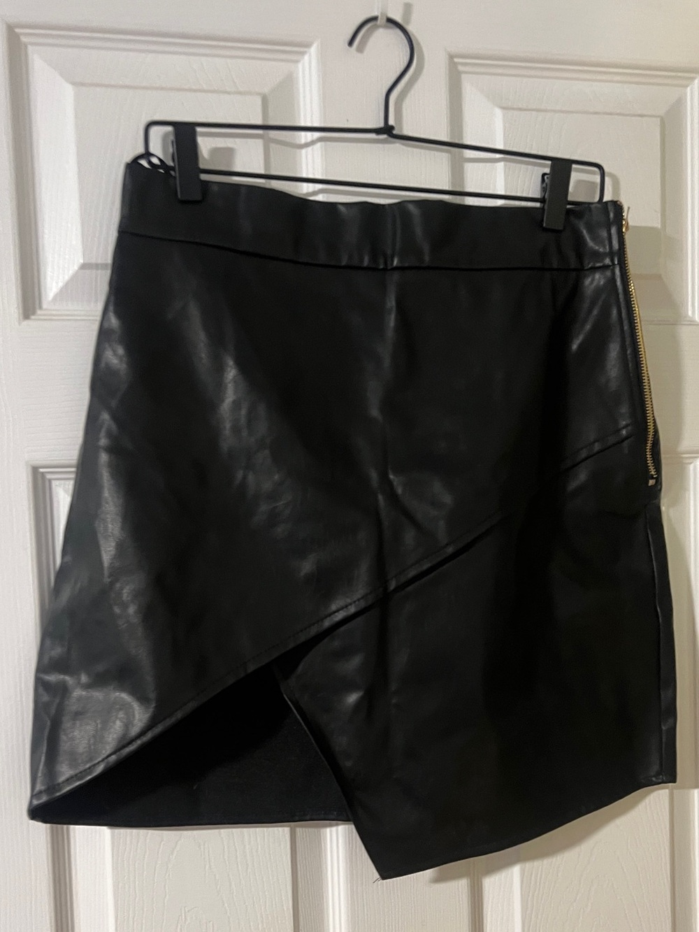 Wrap look faux leather skirt